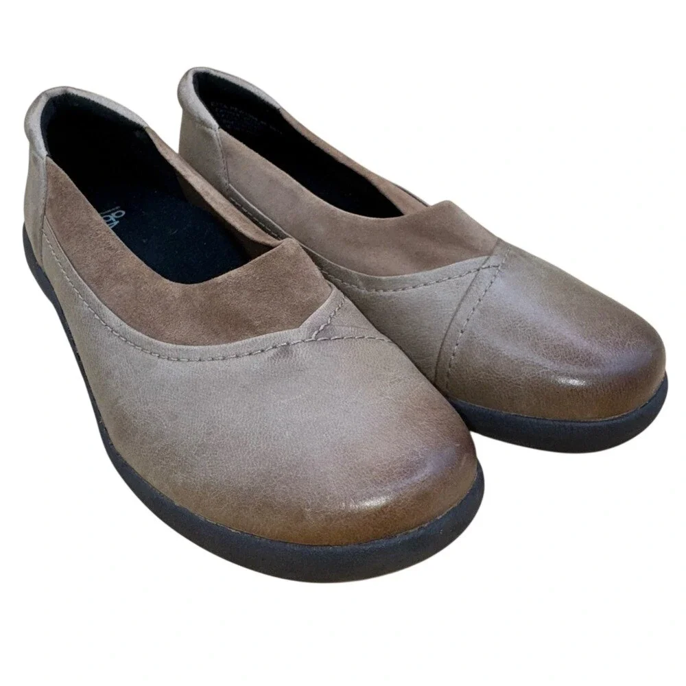 Abeo Etta Brown/Pewter Leather Flats, Women's Size 8,‎ EUC
